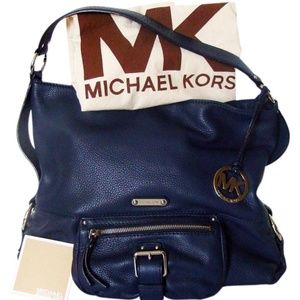 Michael Kors Austin Tote - Large Slouchy Handbag Blue Leather Hobo Bag